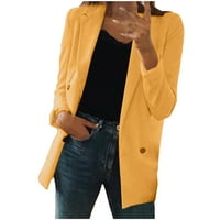 Xihbxyly Saving Clearance Blazers дамски модни блейзър пролетни якички с твърд цвят бутони с дълъг ръкав блейзерни якета за жени бизнес ежедневни жълти 5xl