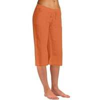 Рифорла жени панталони жени модни солидни цветове памук еластични дълги панталони плаж отдих панталон панталони панталони плюс размер панталони оранжеви m