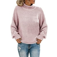 Изрязани пуловери Просвение корупка с дълъг ръкав Разхлабен огромен плетен пуловер пуловер джъмпер върхове Твърди цвят небрежен хлабав висок врат зимен топъл пуловер лилаво s