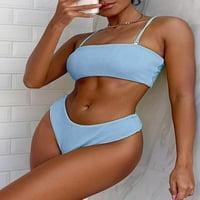 Жени бански костюм текстурирани подплатени Bandeau Bikini Set Day Sky Blue XL