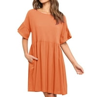 Плюс размер тенирт рокли солиден цвят късо трептене на ежедневния екипаж в врата мини рокля жени летни парти плажни рокли оранжево xxxl