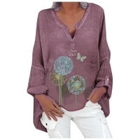 Аутици качулки за жени плюс размер небрежен дълъг ръкав флорален принт Разхлабена риза Дамски върхове Дамски пуловери лилаво