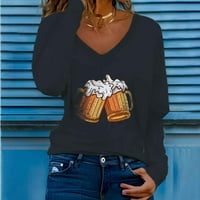 Ризи с размер на жените плюс размери с дълъг ръкав v туника с туника на врата моден пирнт върхове работни тениски с гамаши