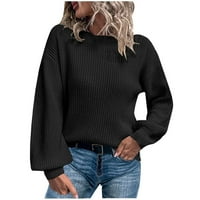 Плетена жилетка за пуловер за жени модни жени солиден цвят дълъг ръкав дърпащ кръг-деколтета на небрежни пуловерни върхове