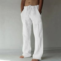 Панталон за мъже, мъжки памук и бельо еластична талия, смесена дишаща комфортна мека плаж ежедневни панталони с пълна дължина панталони