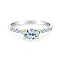 Gem Stone King Sterling Silver и 10k Yellow Gold Sky Blue Topaz и White създаде сапфирен годежен пръстен за жени
