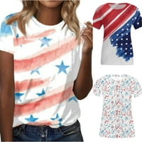 Sksloeg дамски върхове САЩ флаг тениска жени 4 юли подарък тениска на тениска небрежен къс ръкав американски горди тениски върхове, кралско синьо l