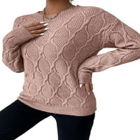 Небрежни обикновени кръгли пуловери с дълъг ръкав прашен розов пуловери