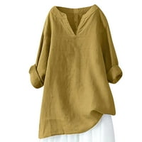Floleo Women's Long Loweve Tops Clearance плюс размери ризи модни блузи с V-neck с дълъг ръкав свободен памук и бельо ризи ризи