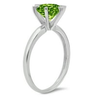 2. CT Brilliant Round Cut Natural Peridot 14K White Gold Politaire Ring SZ 7.75